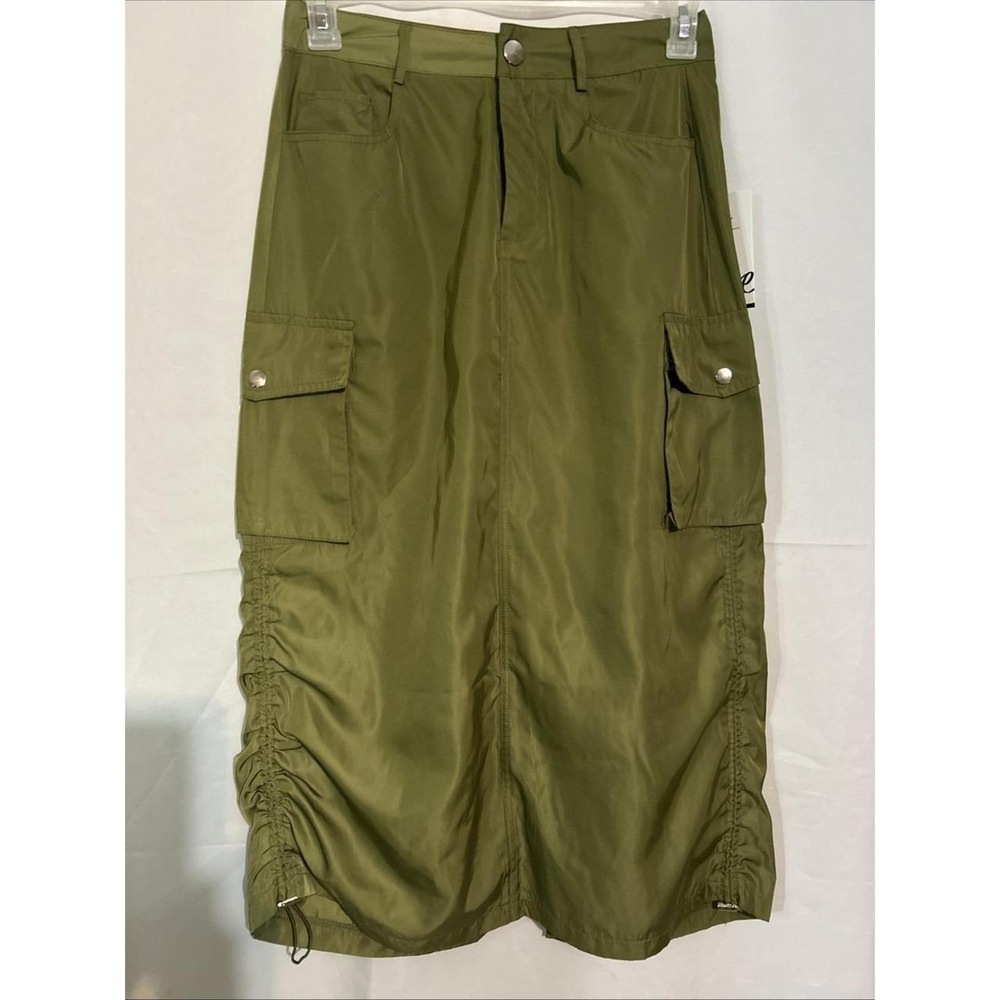 YMI Women's Olive Green Parachute Cargo Skirt